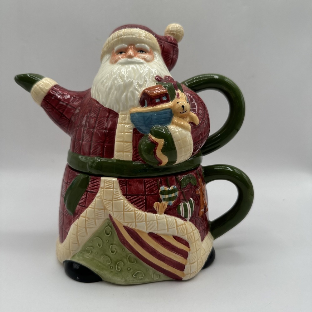 Susan Winget Certified International Company Stacking  Santa Teapot and Mug/ Cup